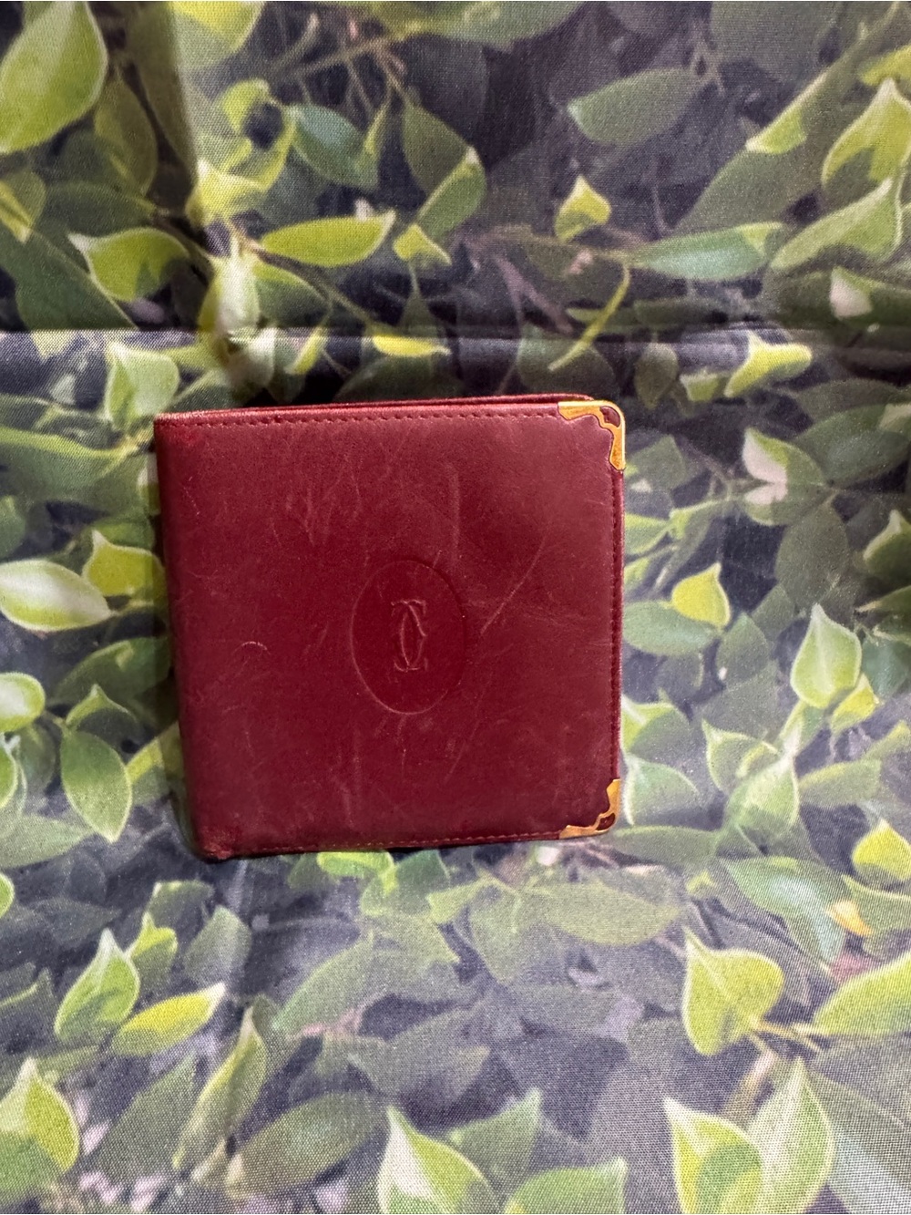 Cartier Men's Leather Bifold Wallet - Burgundy with Gold Accents